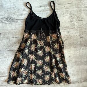Vintage Y2K Possesed Black Floral Mini Slip Dress